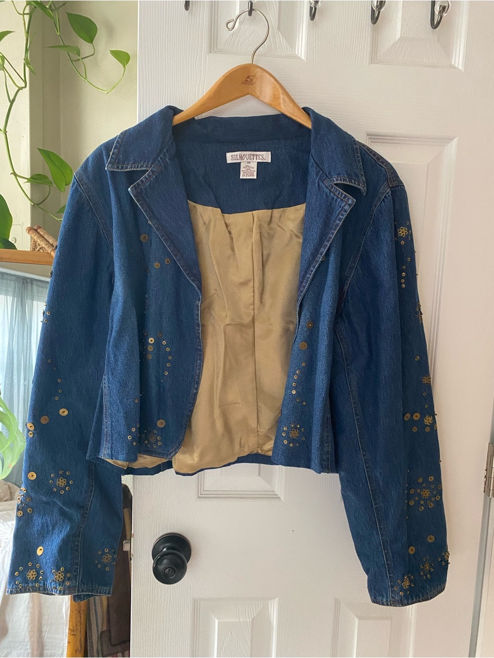 Women's Dark Blue Embellished Denim Jacket